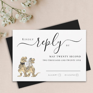 Dinosaur Theme Wedding Reply Black and White RSVP Card