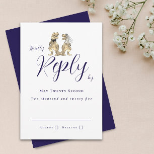 Dinosaur Theme Wedding Reply Navy Blue RSVP Card
