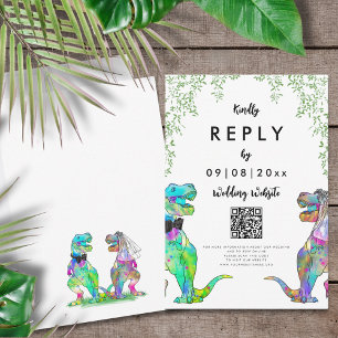 Dinosaur Theme Wedding Reply QR Code RSVP Card