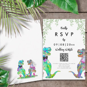 Dinosaur Theme Wedding Reply QR Code RSVP Card