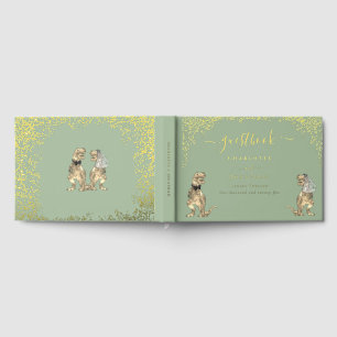 Dinosaur Theme Wedding Sage Green Gold Guest Book