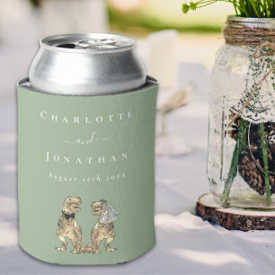 Dinosaur Theme Wedding Sage Green Personalized Can Cooler