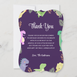 Dinosaur themed baby shower thank you card