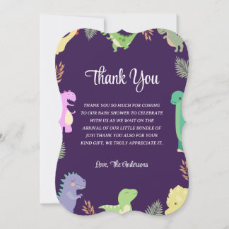 Dinosaur themed baby shower thank you card