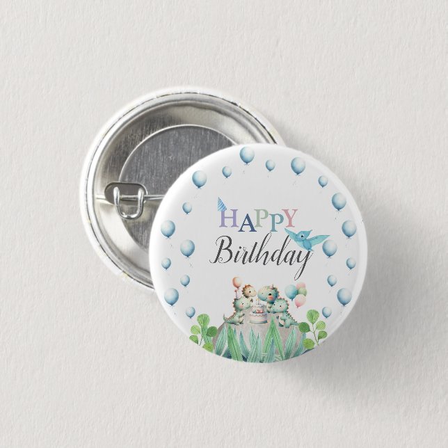 Dinosaur themed birthday button for kids (Front & Back)