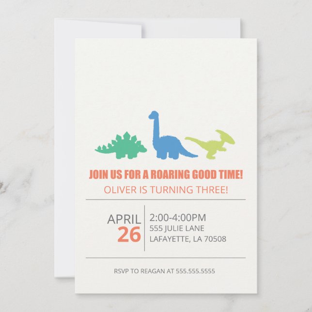 Dinosaur Themed Birthday Party Invitation (Front)