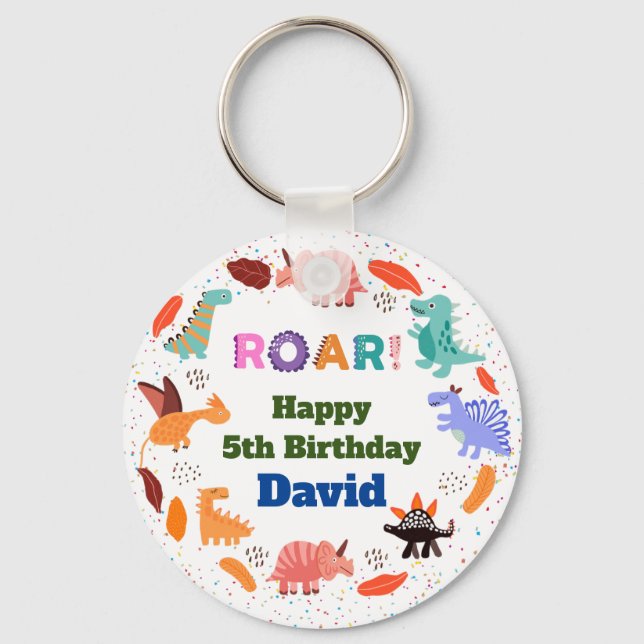 Dinosaur themed birthday party Keychain (Front)