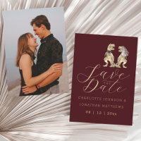 Dinosaur Themed Burgundy Wedding Photo