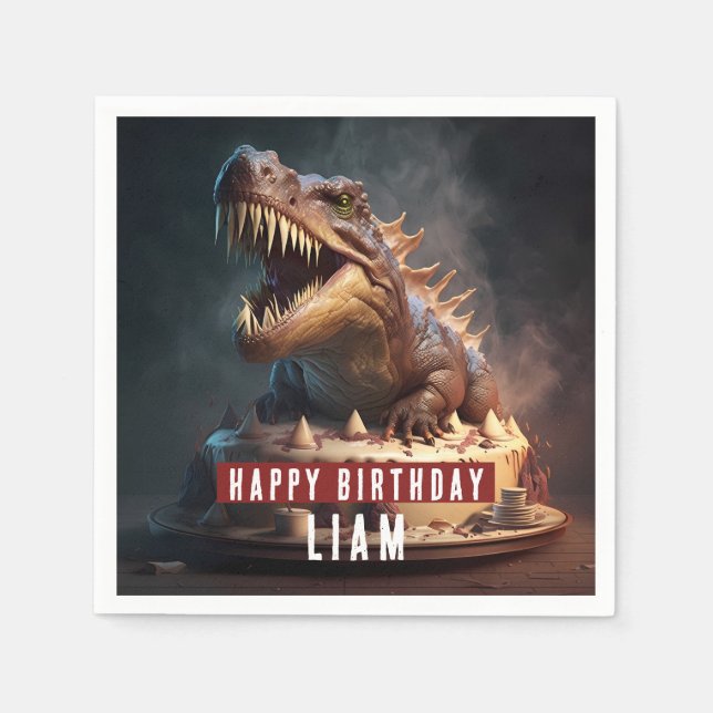 Dinosaur themed Cream Cake - Birthday Napkin (Front)