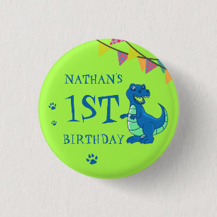 Dinosaur Themed Cute Blue Green Paw Birthday 3 Cm Round Badge