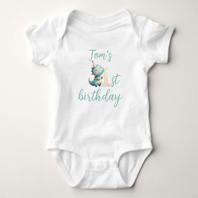 Dinosaur themed first birthday body baby bodysuit (Front)