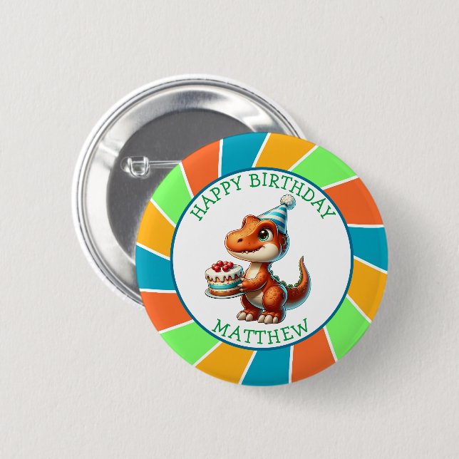 Dinosaur themed Kid's Birthday Party Personalised 6 Cm Round Badge (Front & Back)