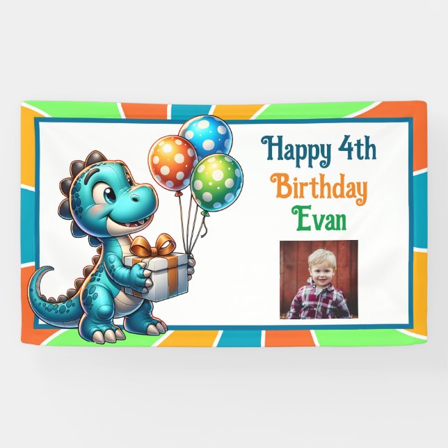 Dinosaur themed Kid's Birthday Party Personalised Banner (Horizontal)