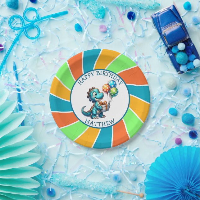 Dinosaur themed Kid's Birthday Party Personalised Paper Plate (Party)