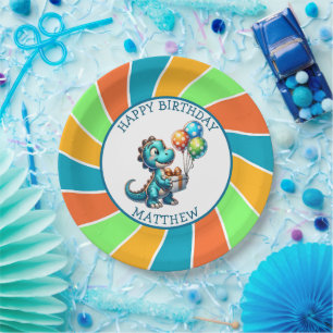 Dinosaur themed Kid's Birthday Party Personalised Paper Plate