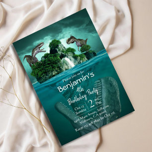 Dinosaur themed modern 4th birthday  invitation