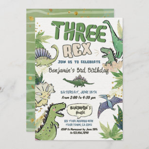 Dinosaur Themed Party 3rd Birthday, Three Rex Invitation