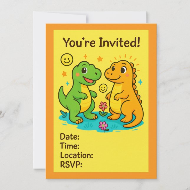  Dinosaur-themed party invitations (Front)