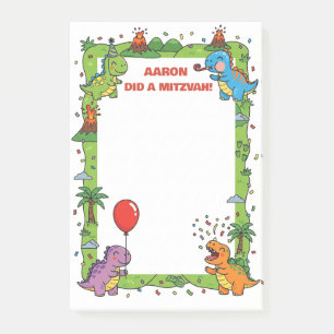 Dinosaur Themed Personalised Mitzvah Post-it Notes