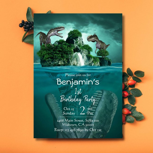 Dinosaur themed simple modern 1st birthday  invitation (Creator Uploaded)