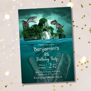 Dinosaur themed simple modern 8th birthday  invitation