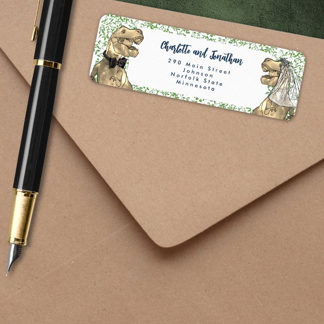 Dinosaur Themed Wedding Custom (T-Rex Bride and Groom Dinosaur Wedding invitation return address label)