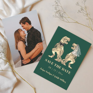 Dinosaur Themed Wedding Photo Green Save The Date