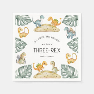 Dinosaur Third Birthday Three-Rex Party Napkin