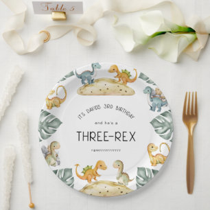 Dinosaur Third Birthday Three-Rex Party Paper Plate