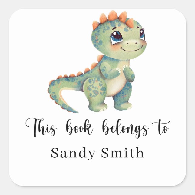 Dinosaur - this book belongs to square sticker (Front)