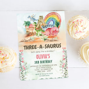 Dinosaur Three-A-Saurus 3rd Birthday Party Invitation