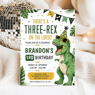 Dinosaur Three Rex 3rd Birthday Invitation