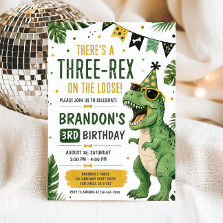 Dinosaur Three Rex 3rd Birthday Invitation