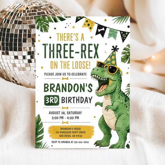 Dinosaur Three Rex 3rd Birthday Invitation (Creator Uploaded)