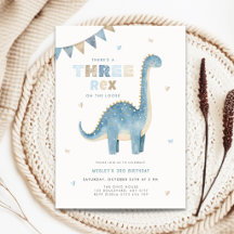 Dinosaur Three Rex 3rd Birthday Invitation Boys