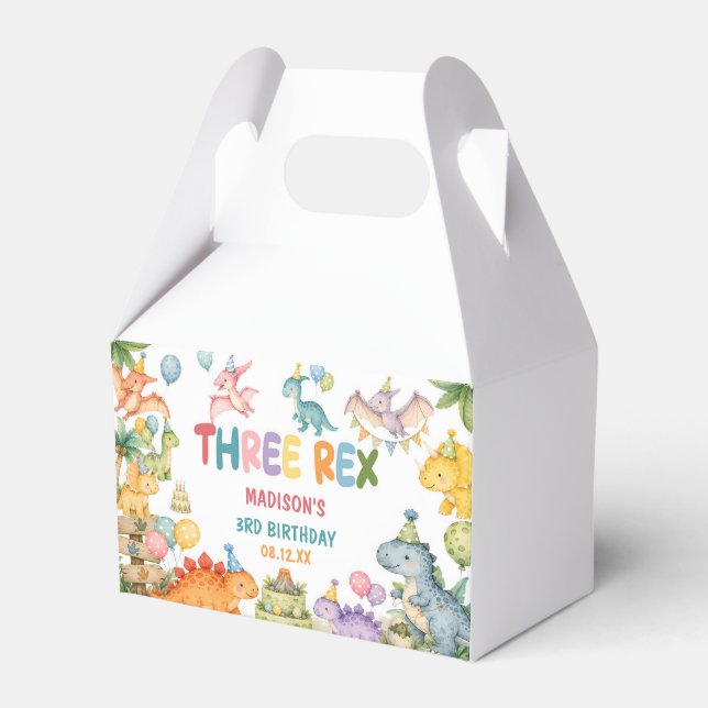 Dinosaur Three Rex 3rd Birthday Party Favour Box (Front Side)