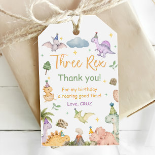 Dinosaur Three Rex 3rd Birthday Party Gift Tags