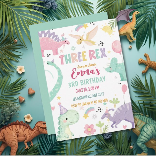 Dinosaur Three Rex 3rd Birthday Party  Invitation (Creator Uploaded)