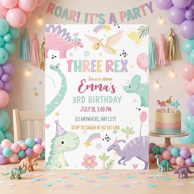 Dinosaur Three Rex 3rd Birthday Party  Invitation (Creator Uploaded)