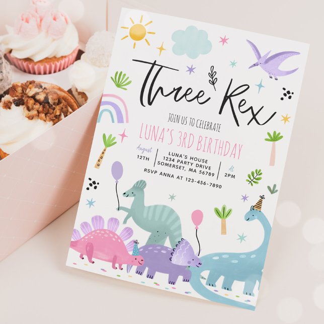 Dinosaur Three Rex 3rd Birthday Party Invitation (Creator Uploaded)