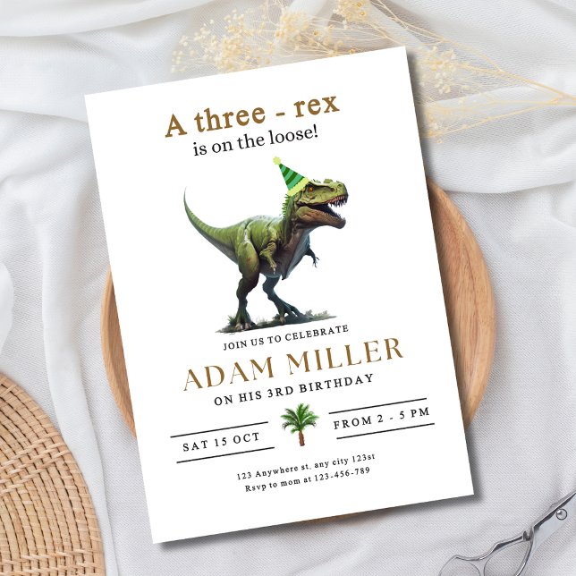 Dinosaur Three Rex Birthday 3rd Birthday Boys Dino Invitation (Creator Uploaded)