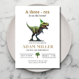 Dinosaur Three Rex Birthday 3rd Birthday Party Boy Invitation