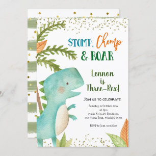 Dinosaur Three-Rex Birthday Invitation