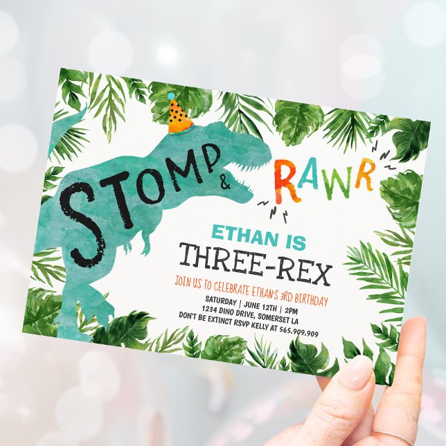 Dinosaur Three-Rex Birthday Invitation Boy Dino (Creator Uploaded)