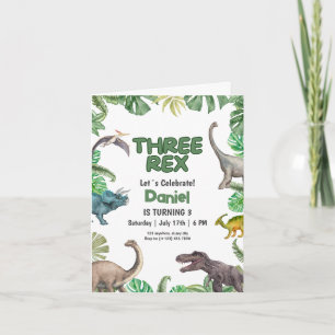 Dinosaur Three rex Birthday Invitation T Rex Party