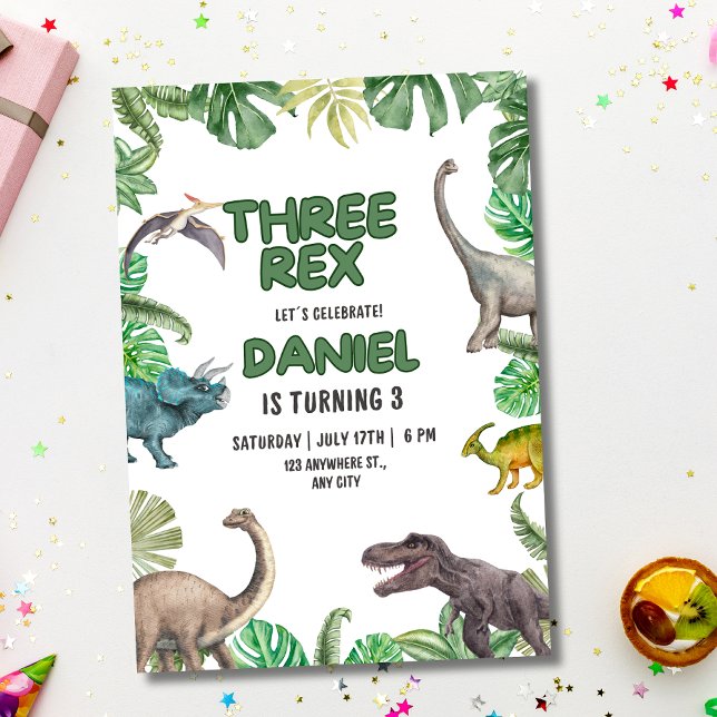 Dinosaur Three rex Birthday Invitation T Rex Party (Creator Uploaded)