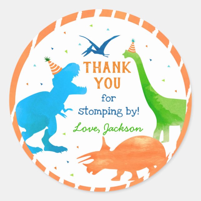 Dinosaur Three Rex Birthday Party Favour Stickers (Front)