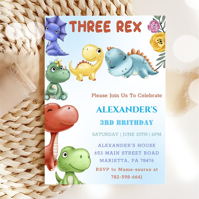 Dinosaur Three Rex  Birthday Party Invitation (Creator Uploaded)