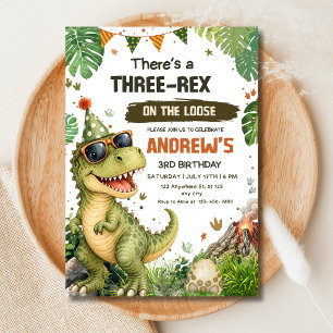 Dinosaur Three Rex Birthday Party T Rex Jungle Boy Invitation