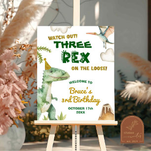 Dinosaur Three-Rex Boy's 3rd Birthday Welcome Sign